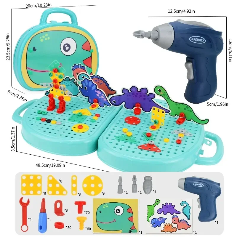 203pcs Drilling Screw 3D Creative Mosaic Puzzle Toys Children Building Bricks Kids DIY Electric Drill Set Boys Educational Toy