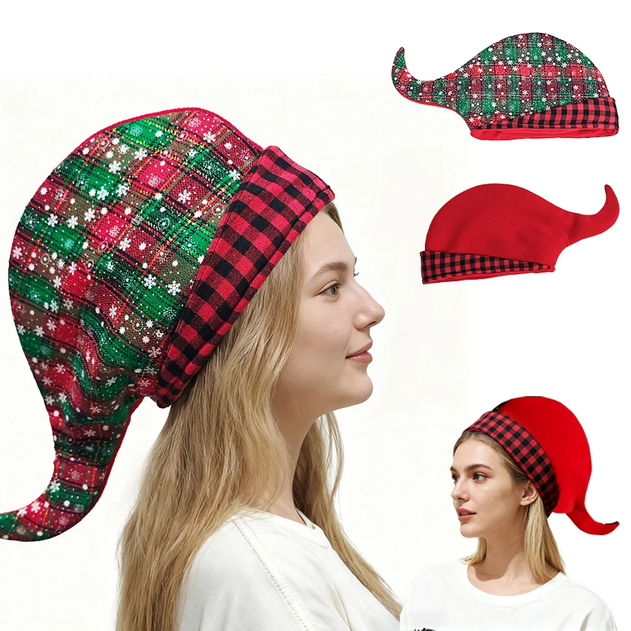قبعة عيد الميلاد المزخرفة بذيل طويل لعيد الميلاد مناسبة لكل من الرجال والنساء، مستلزمات حفلات العطلات الحمراء، هدايا السنة الجديدة