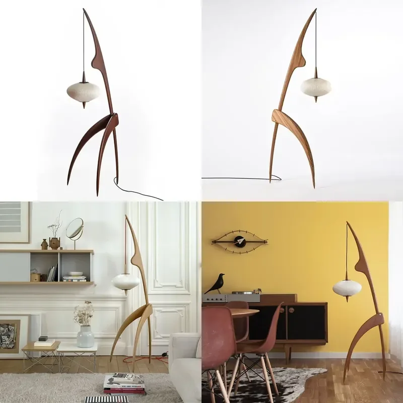 for  Mid Century Modern Walnut Floor Lamp with Pleated Shade Art Style Vertical Standing Light  Living Room Bedroom
