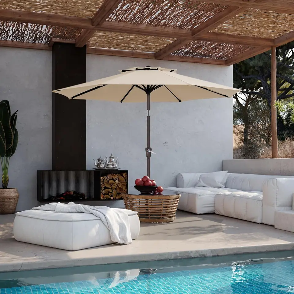 9 Foot Two Tier Patio Umbrella with Tilt Crank