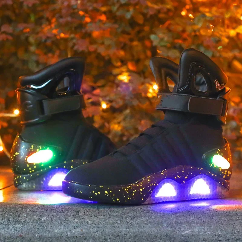 Children Basketball Shoes Boy USB Charging Led Luminous Shoes Adult Light Up Casual Men Back To The Future Glowing Sneaker 36-46