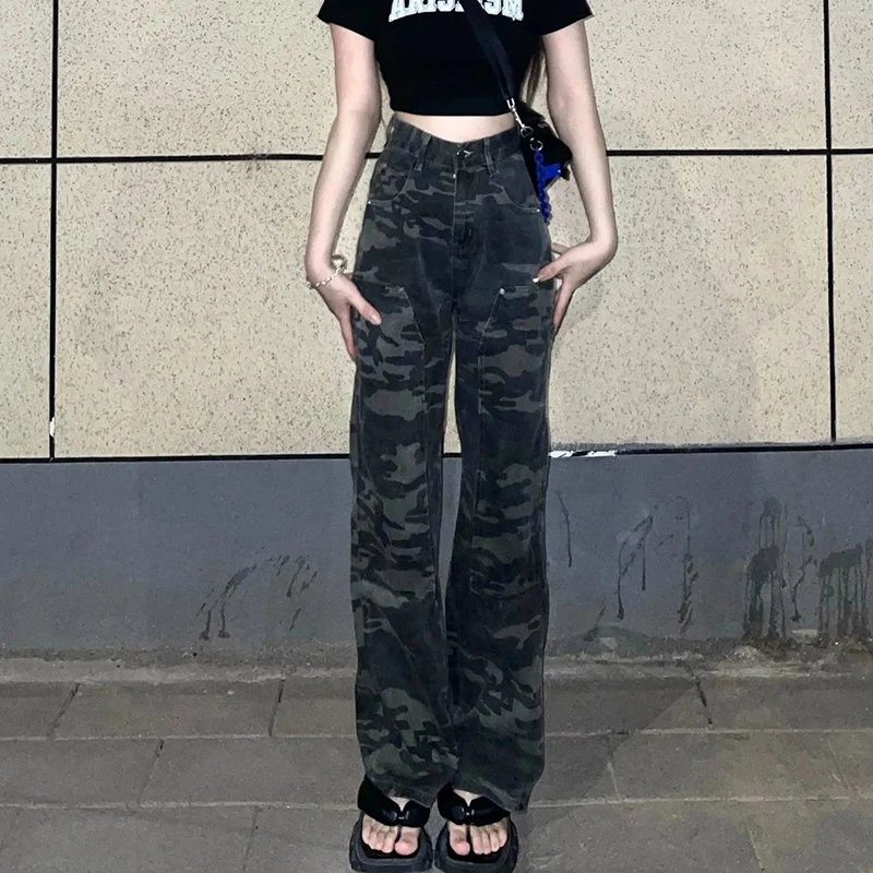 

Streetwear Hiphop Cargo Pants Women New Bottoms High Waist Straight Denim Trousers Loose Casual Fashion Female Jeans