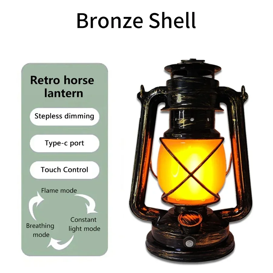 Vintage lantaarn draagbare campinglamp met vlameffect USB-C oplaadbare 1200mAh batterij voor bar restaurant decoratie