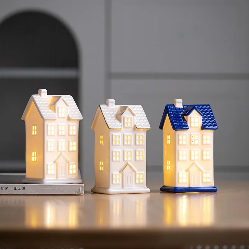 Led Ceramic Small House Small Night Light Desktop Atmosphere Props