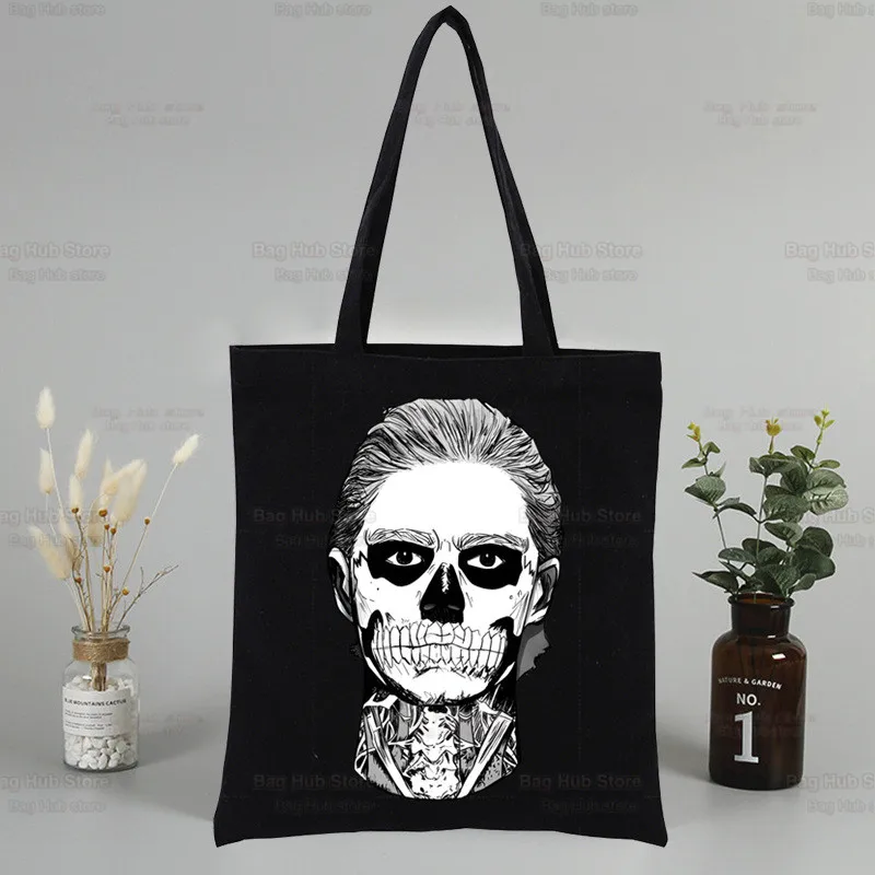 Evan Peters Skull Ahs Roanoke Harajuku Fashion Shopping Black Bags Canvas Tote Bag Mom Reusable Cloth Bag Handbag Shoulder Bags