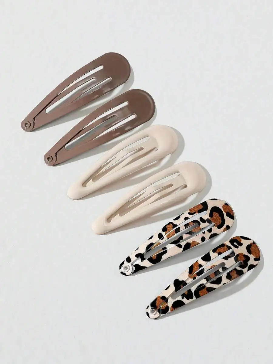 

6pcs Leopard Print Hair Clips Barrettes For Women Solid And Patterned Hair Accessories