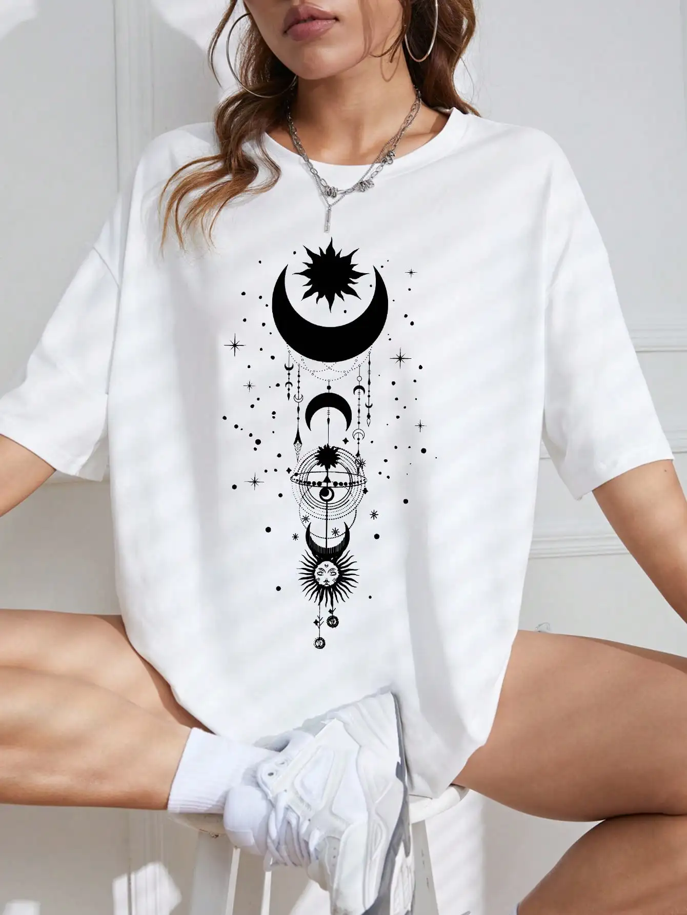 Moon Print Drop Shoulder Tee