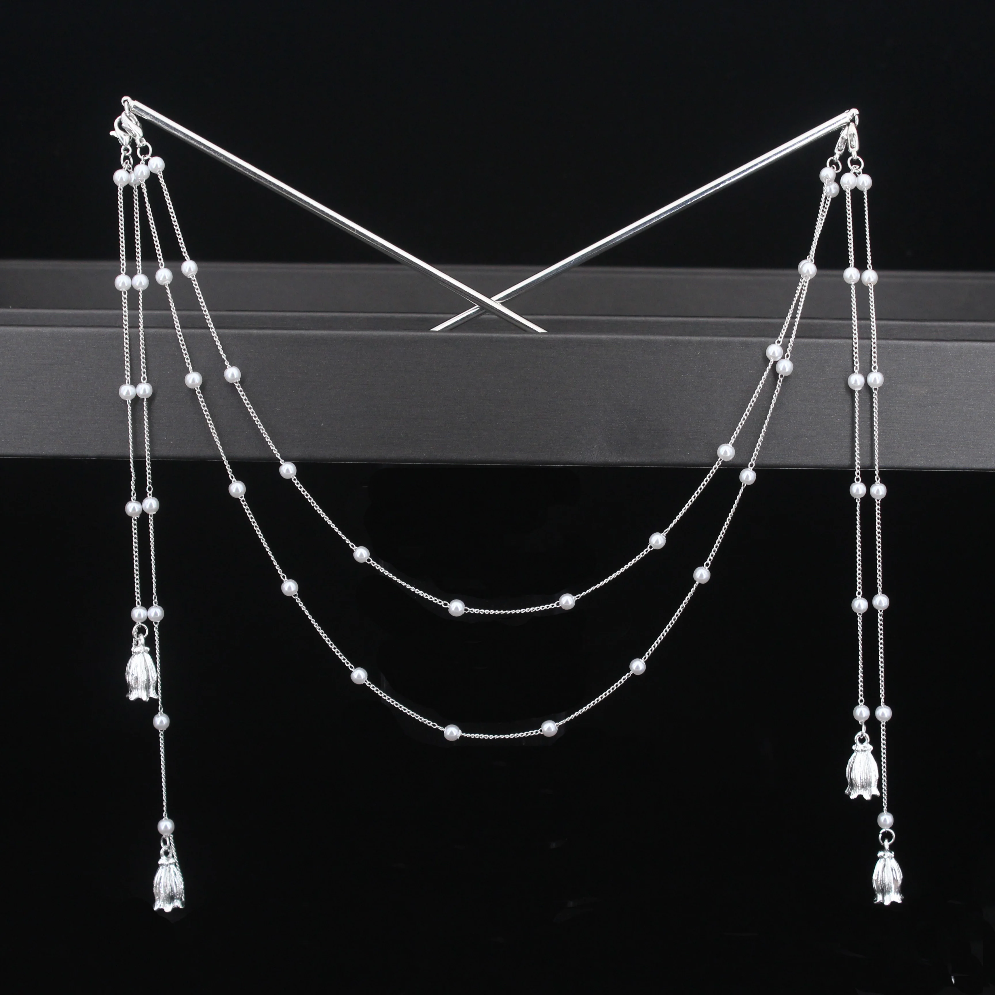 Doppelte Kette Haar Gabel Perle Quaste Haar Stick Nunchaku Haarnadel Chinesischen Stil Retro Haar Zubehör für Hanfu Tiaras Ornamente – Detail 7