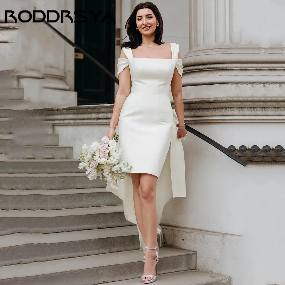 RODDRSYA Mini Sheath Wedding Dress With Bow Simple Backless Short Party Occasions Gown Off Shoulder vestidos de novia Customized