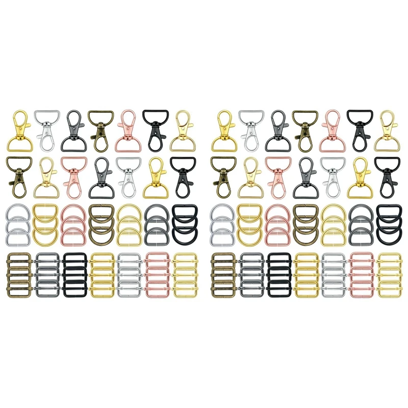 

NEW-112 Pcs Purse Hardware Keychain Hooks For Bag Making Lanyard Snap Hooks Metal Swivel Clasps With D Rings Slide Buckle