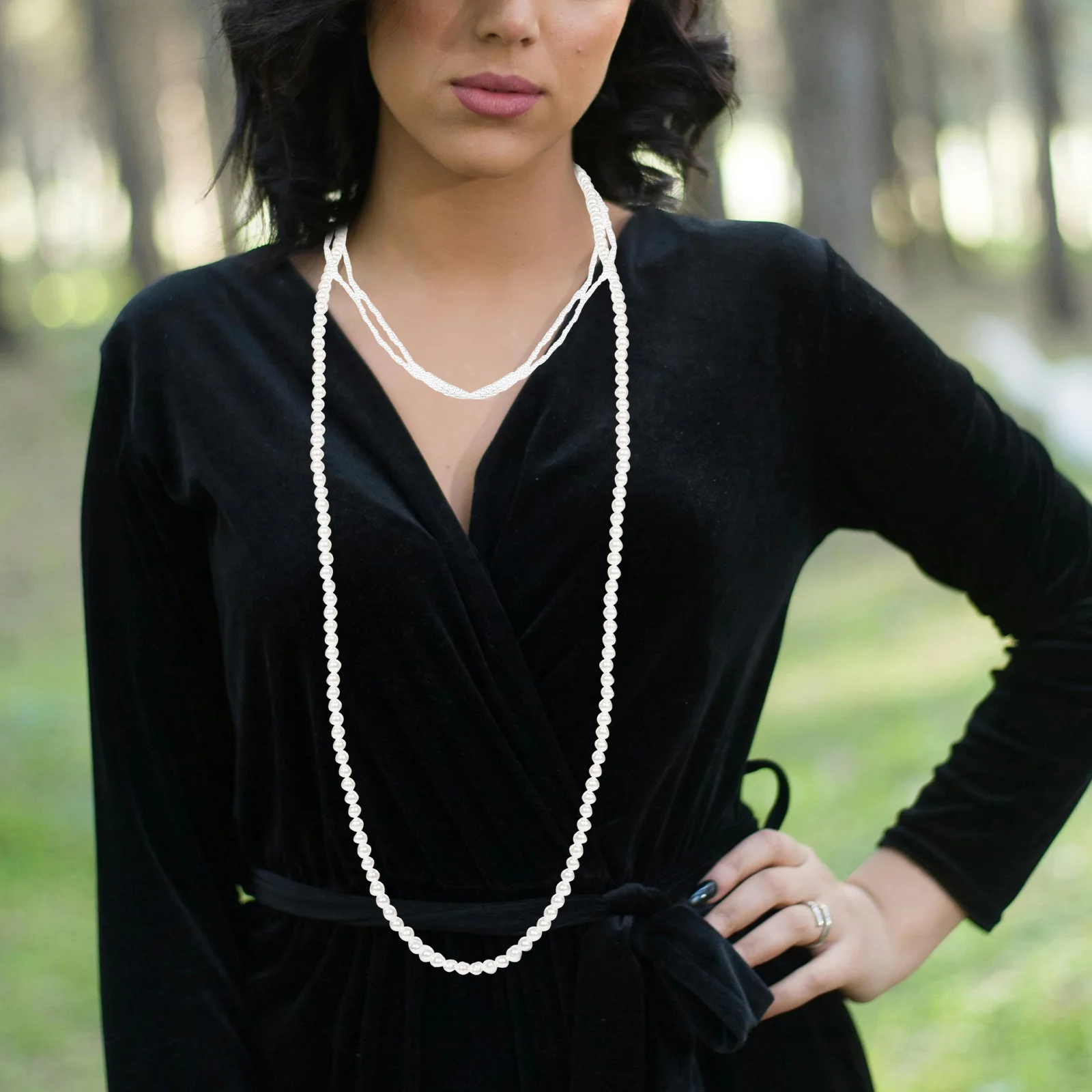 

Elegant Double Pearl Women Long Sweater Chain Multi Layered Statement Jewelry Party Wedding Formal Event Ladies Vintage Pendant