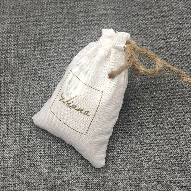 50PCS Linen Gift Bags Packing Jewelry Cosmetic Cotton Linen Drawstring Pouches Wedding Party Candy Sachet Print Logo Custom Sack