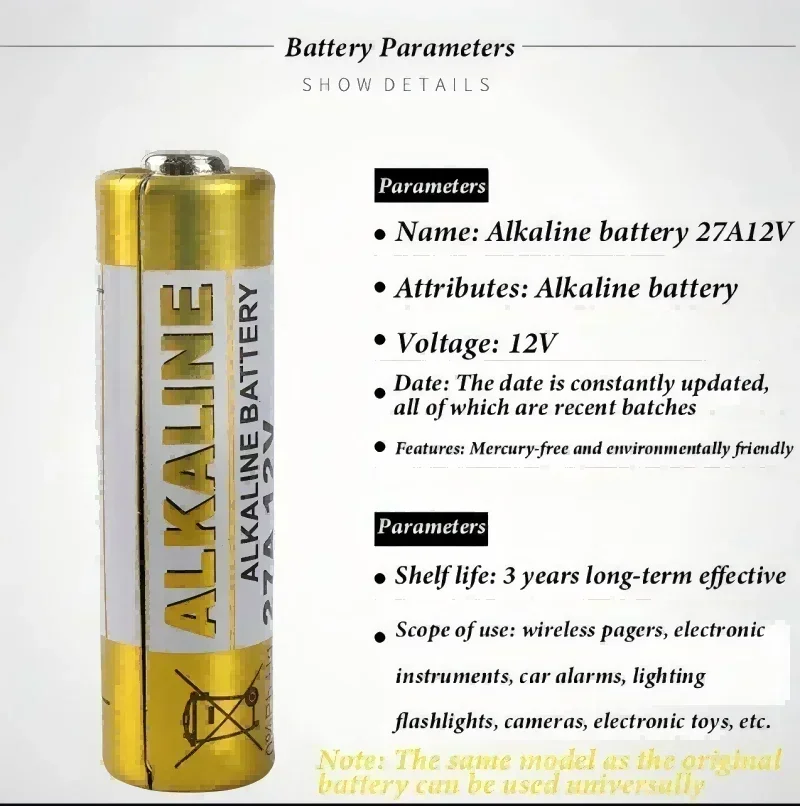 23A 27A 12V بطارية قلوية جافة 27A 23A بطاريات 27AE L1028 L828 K27A للتحكم عن بعد غمبد مصباح يدوي جرس الباب لعب السيارة