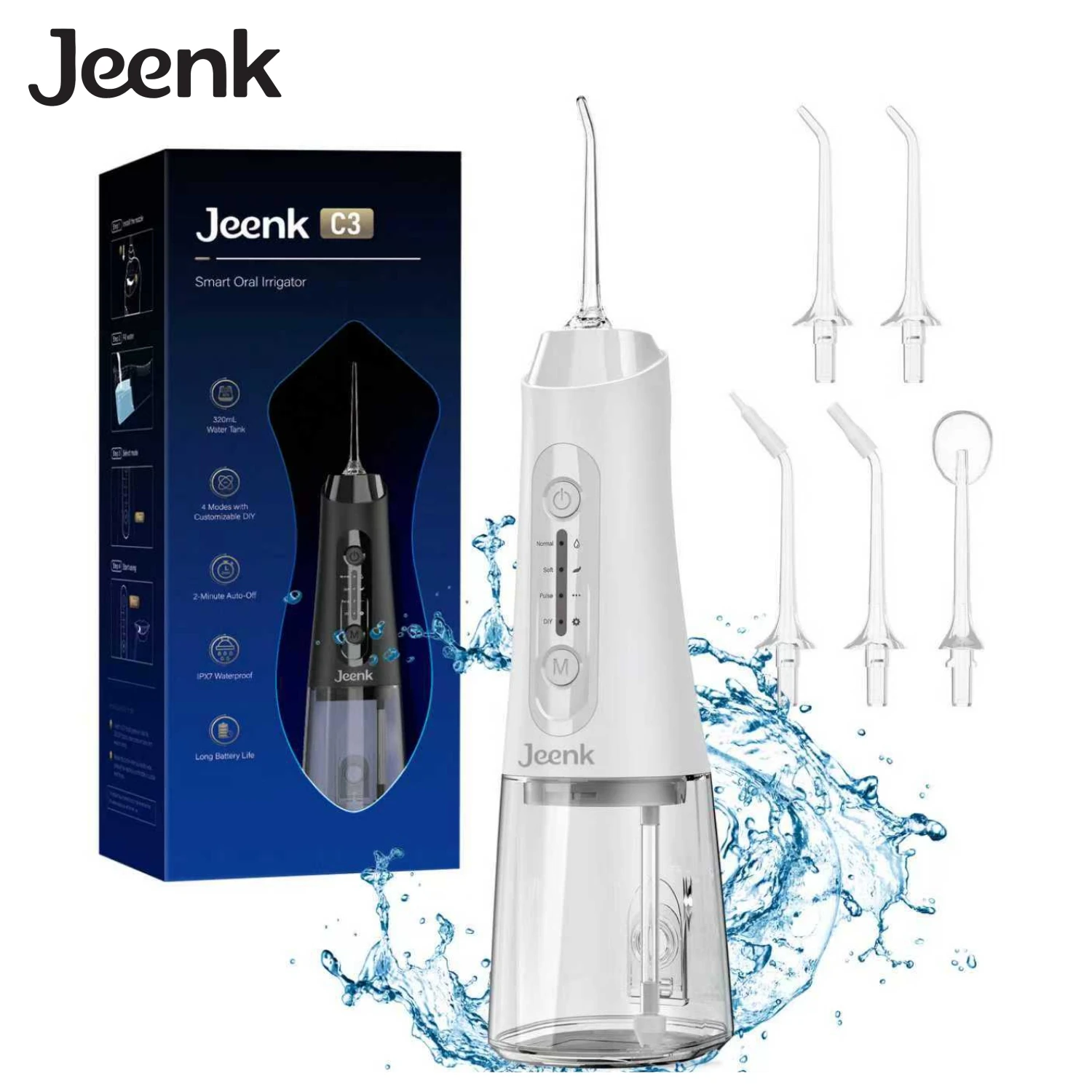

Water Dental Flosser IPX7 Waterproof Oral Picks Teeth Picks 5 Jets 4 Modes Portable Cordless JK-C3 Water Flosser Teeth Cleaner