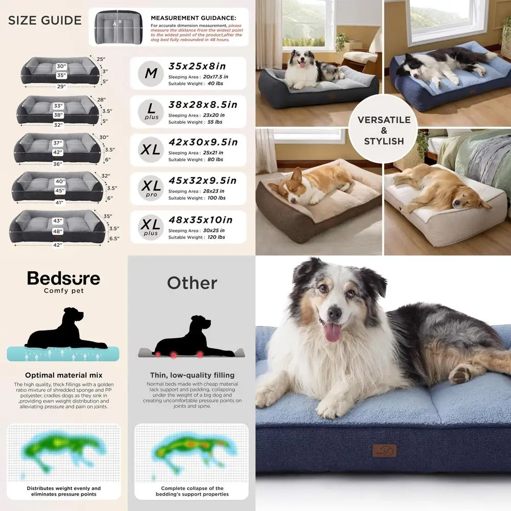 

Large Orthopedic Dog Bed - Extra Thick, Waterproof & Washable Cover, XL Comfort Couch with Sherpa Plush & Nonskid Base, Blue, 42