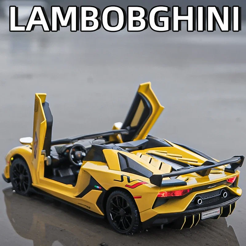 Lamborghini Aventador SVJ Super Model samochodu Diecast w skali 1/24 z dźwiękiem i światłem kolekcjonerskim Miniaturowa zabawka samochodowa Voiture Boy