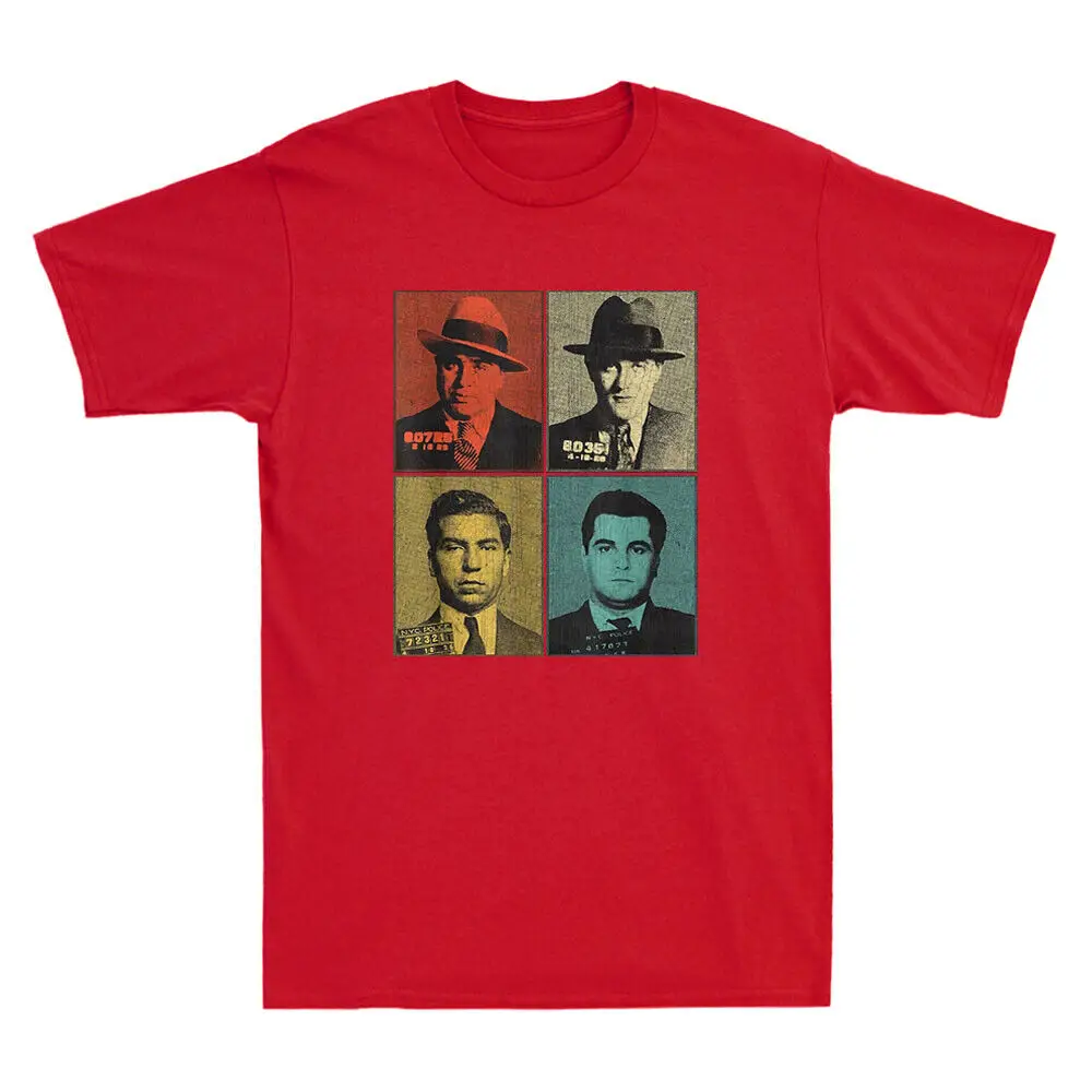 T-shirt manches courtes homme, estival et rétro, avec portrait humoristique de la mafia américaine