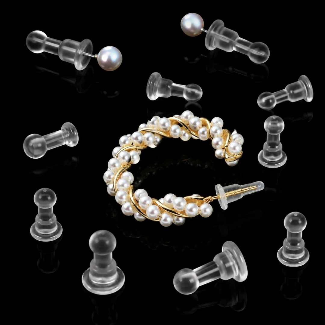 50pcs Clear Long Earring Backs Replacements Full Cover Hypoallergenic Earring Stoppers Soft Ear Backings for Studs Hook Earrings