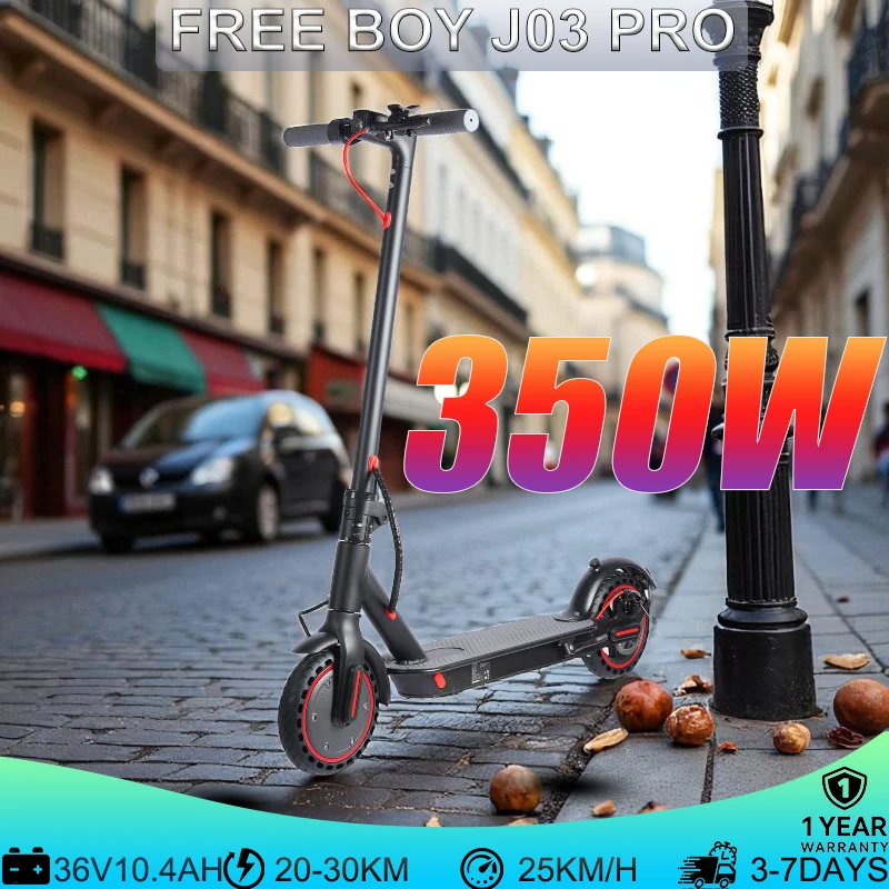 

J03 PRO Electric Scooter 350W 8.5" Explosion-Proof Tires 36V10.4Ah 25-30KM/H Speed 30-35KM Range Front-Wheel Drive Disc Brakes