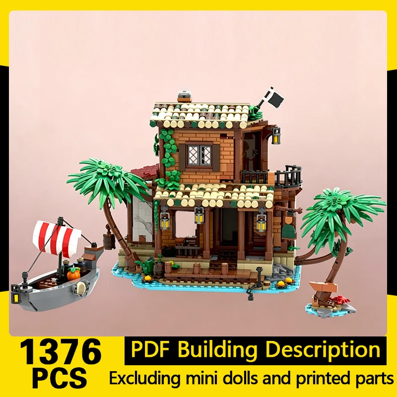 Medieval Castle Model MOC Building Bricks Pirate Island Inn Modular Technology Gifts Holiday Assemble Children Toys Suit
