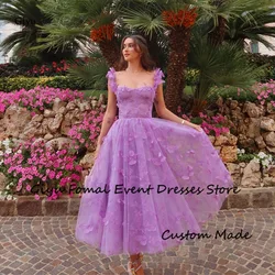 Giyu Lilac Lace Evening Dresses Arabic Women Straps Sweetheart Tea Length Formal Gowns Korea Wedding Party Birthday Photo shoot