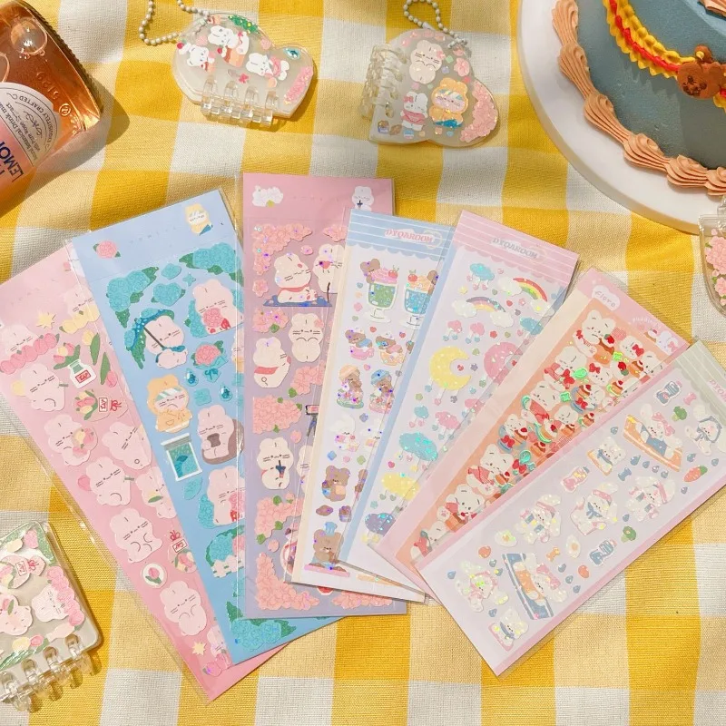 Gooka Small Disc Sticker Ins Wind Handbook Cartoon Decoration Small Pattern Girl Child Cute Bear Sweet Aesthetic Stickers