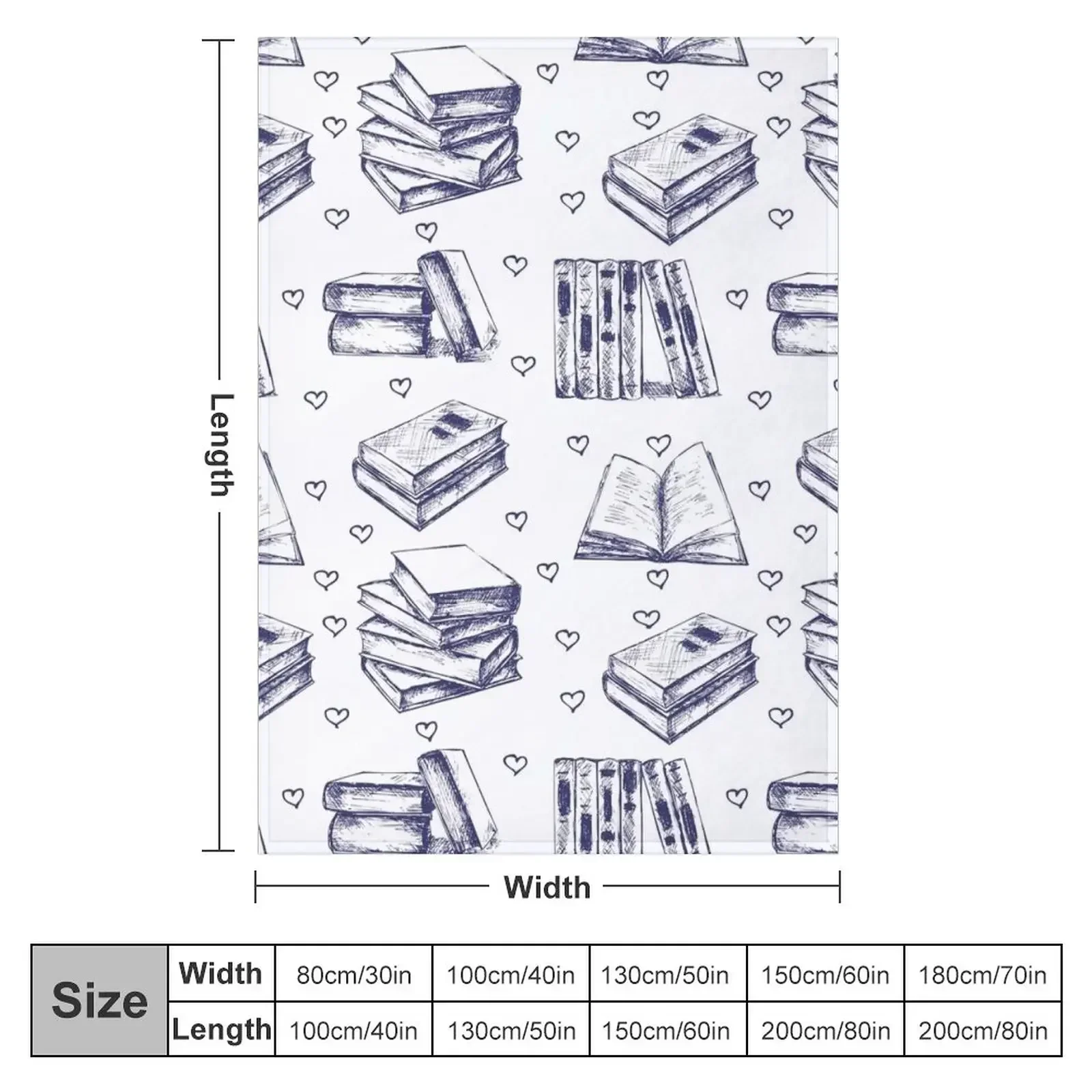 New Pattern sketchwith books. Hand drawn Throw Blanket Hairy Flannel Fabric warm winter Blankets