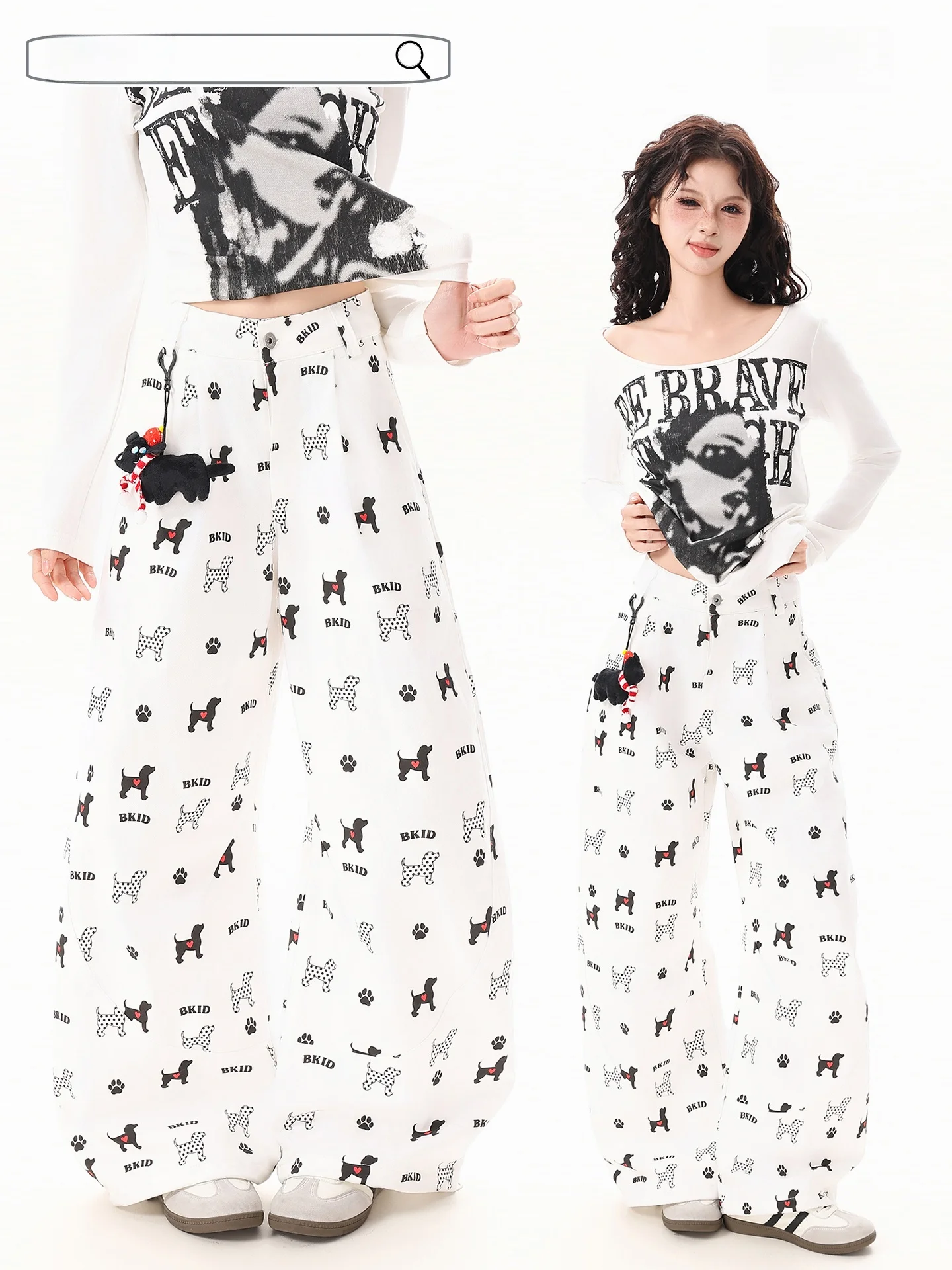 

Boeax American High Street Printed Dog Casual Pants Women's Loose Knife Pants Lazy Sle Autumn New Arrival Casual Trousers