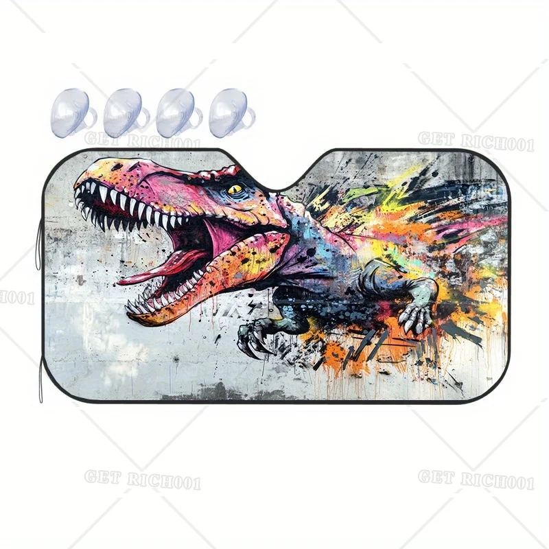 

A Car Sunsha Featuring A Fierce Ancient Dinosaur Design, Ma Of Durable Fabric, Suitable For All Vehicle Types