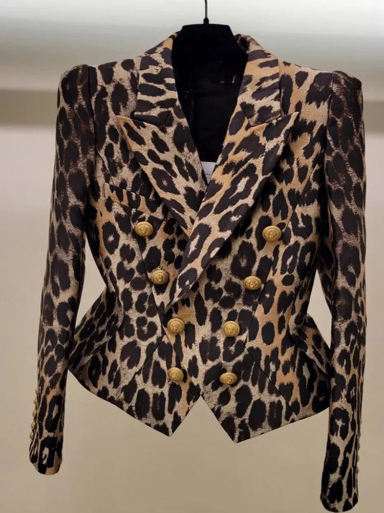

Элегантный женский пиджак с леопардовым принтом, модный, стильный, с завышенной талией, с длинными рукавами, для офиса, из полиэстера