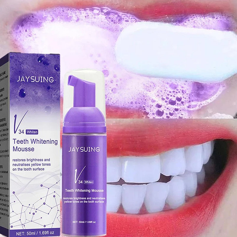 V34 Teeth Purple Whitening Toothpaste Remove Teeth Stain Brightening Whitening Essence Fresh Breath Color Corrector Oral Care