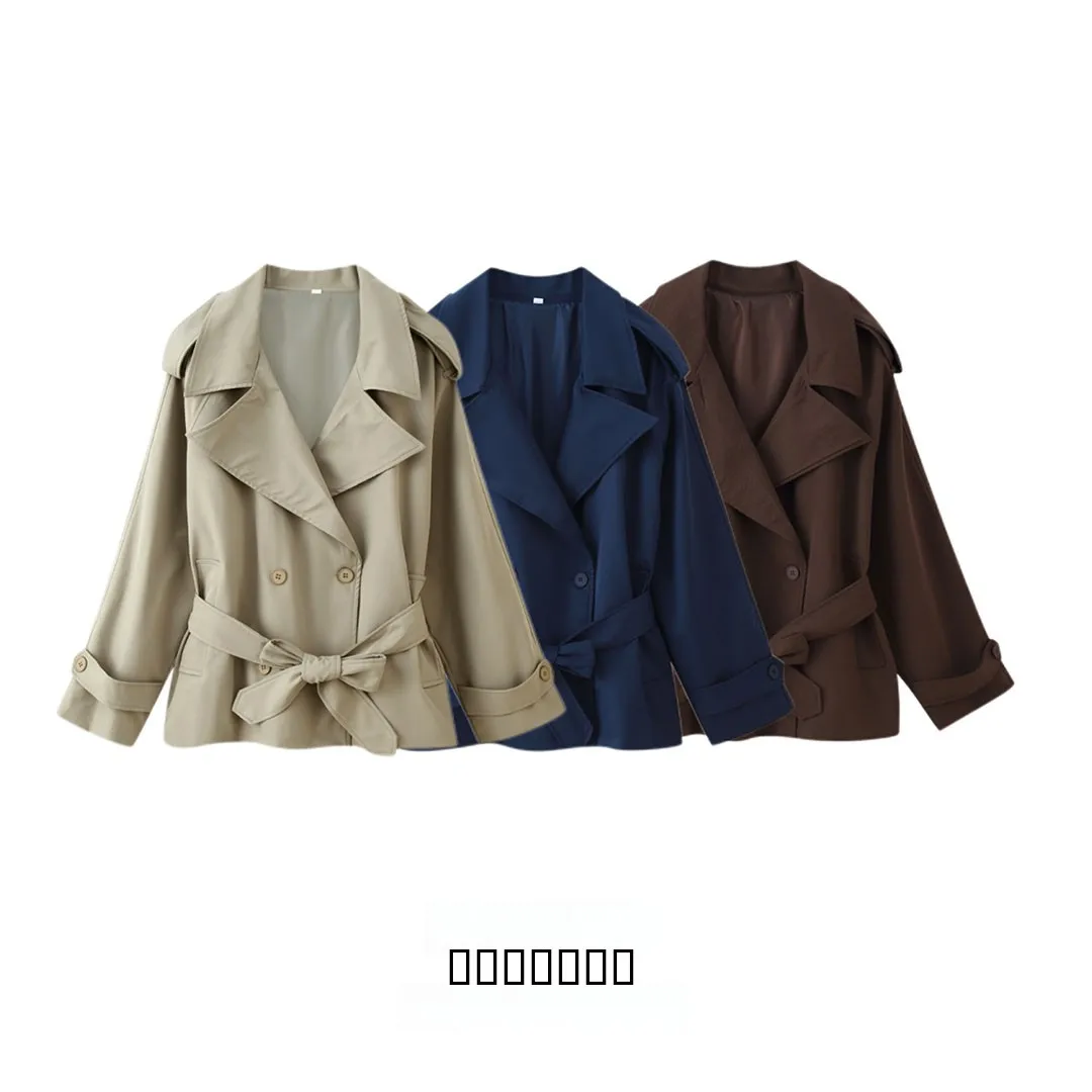 

KASLEAD New Women's Faionable Loose Coat with Stand Collar And Belt Autumn Season European Sle Long Sve Polyester Fiber