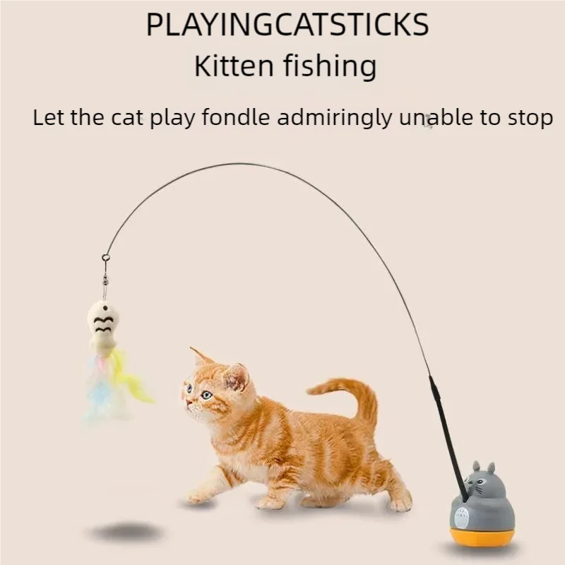 Lustiges Katzenspielzeug: Stahlseil-Langstab mit rotierender Feder – Interaktives Angelstab-Spielzeug für Kätzchen zur Selbstbeschäftigung und Stressabbau – Detail 4