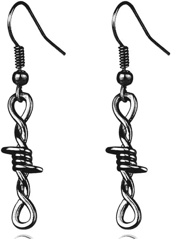 ONLYJUMP Thorns Wire Pendant Earrings for Women Men Personalized Silver Thick Alloy Barbed Wire Punk Gothic Hip Hop Rock Earrings Jewelry