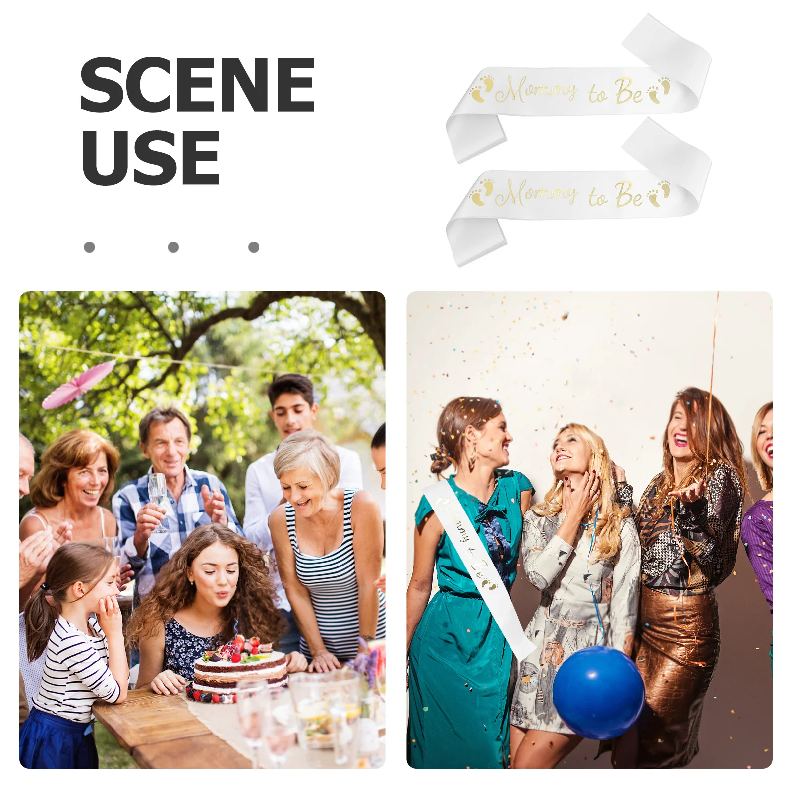 2 قطعة استحمام الطفل للأم ليكون الأبيض الساتان الأمومة وشاح عدة الجنس تكشف زخرفة الحفلات-استحمام الطفل اكسسوارات وشاح #6