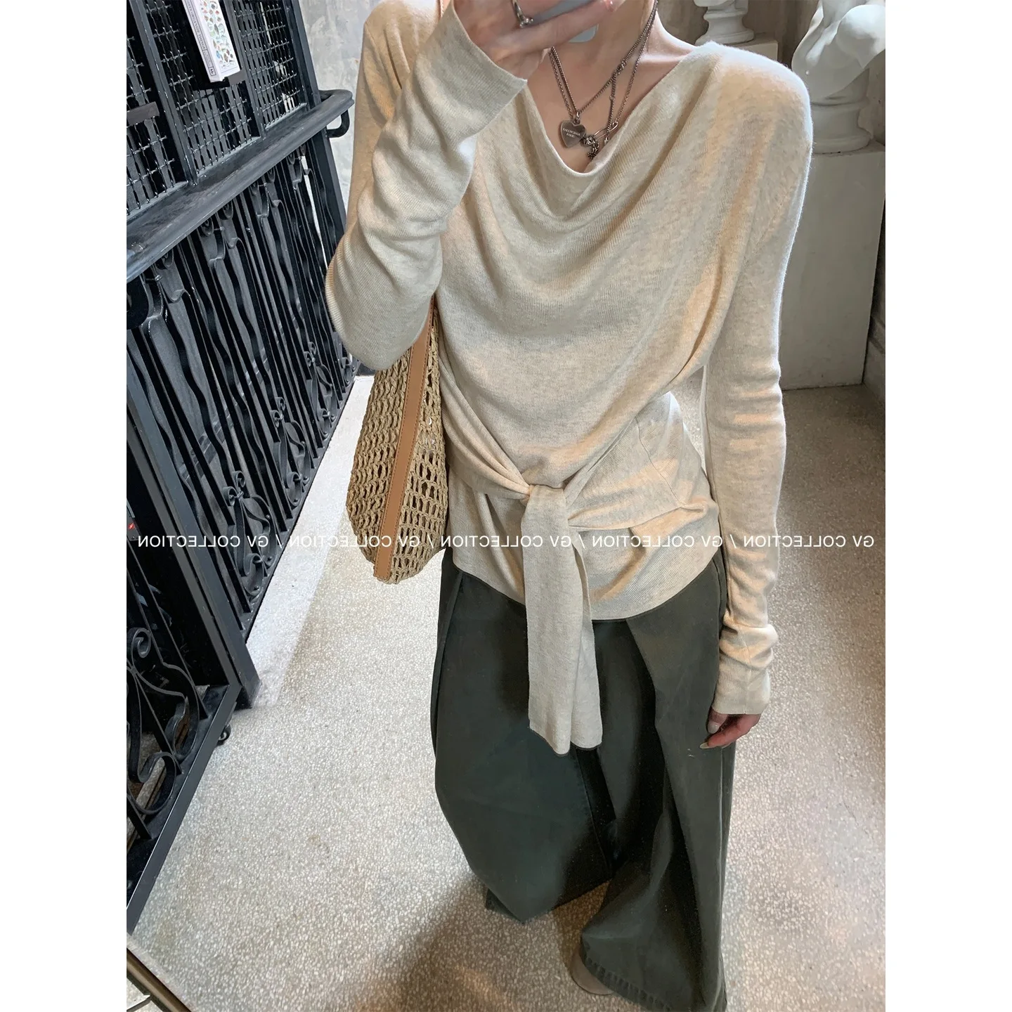 

2025 шерстяной вязаный свитер со свободным поясом на талии, верхняя женская одежда ранней осени, новинка