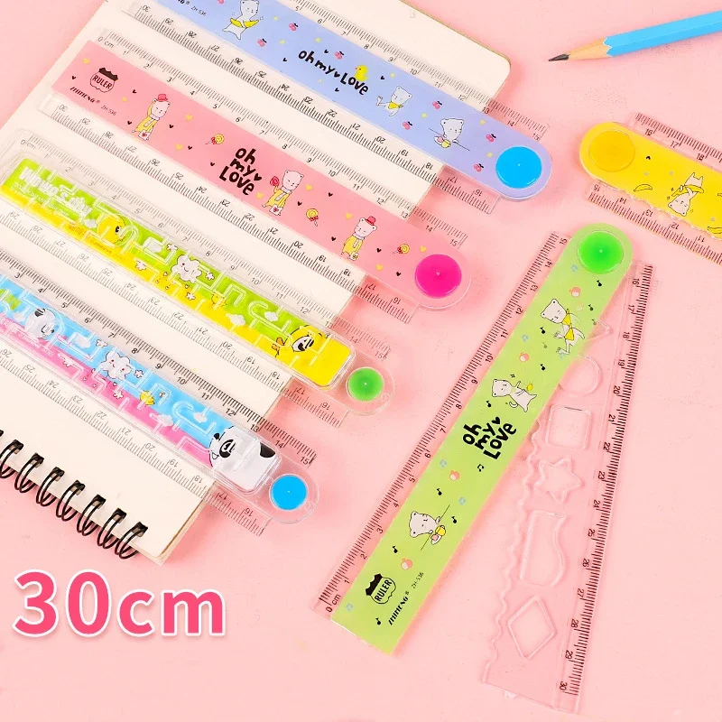 60pcs Kawaii 30cm Folding Ruler Office Gadgets Kawaii School Supplies Ruler with Shapes Cute Stationery Items Wholesale Rulers