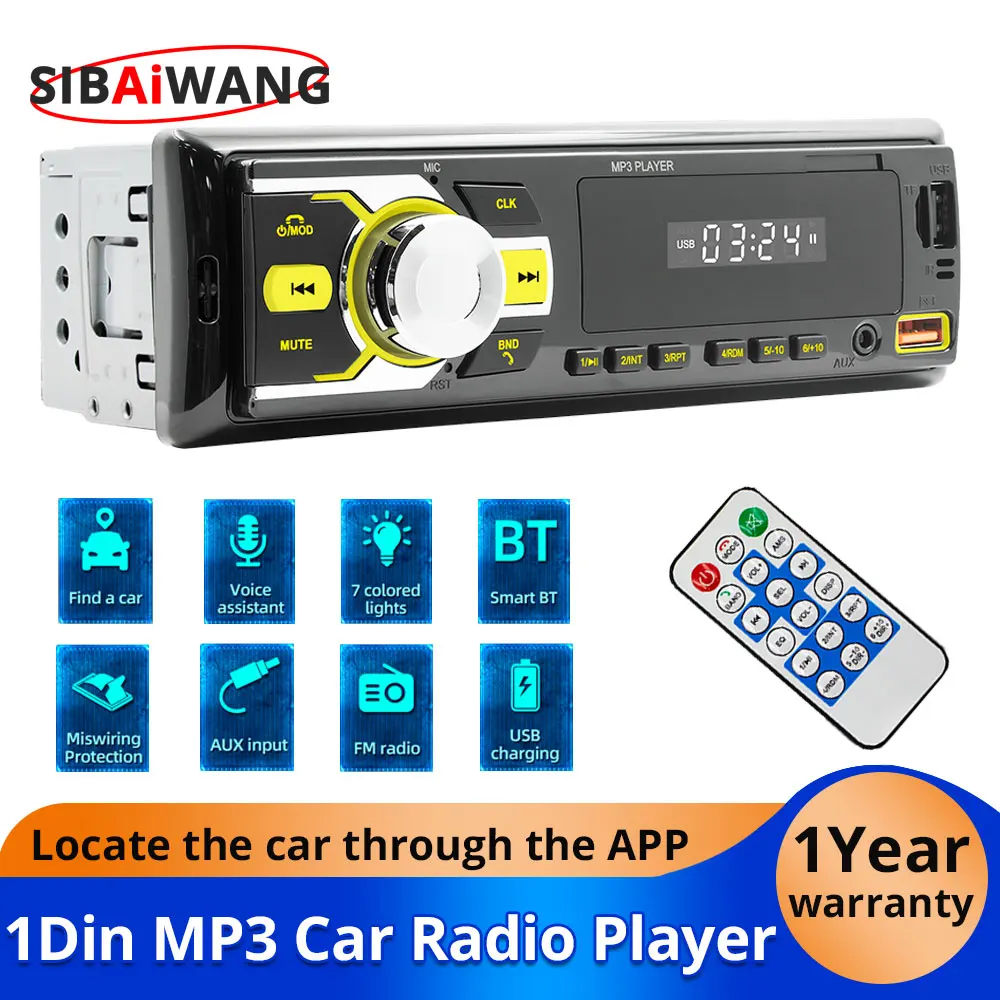 

1 Din Car Radio Bluetooth MP3 Player AUX USB TF USB Audioo Multimedia Players Hands-Free Calling Locate The Car through the APP