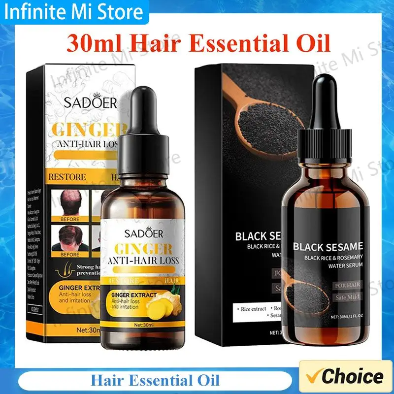 Aceite fortalecedor de cabello de sésamo negro, aceites esenciales de biotina y jengibre, tratamiento nutritivo, puntas abiertas secas, todo tipo, 30ml