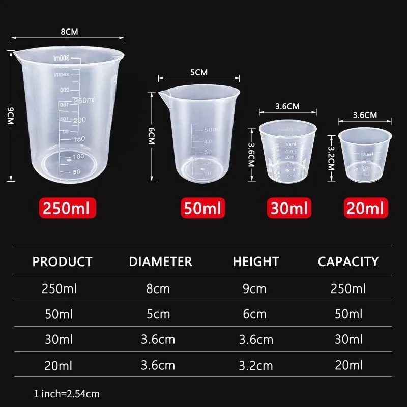 6Pcs/set Clear Plastic Graduated Measuring Cup for Baking Beaker Liquid Measure Jug Cup Container