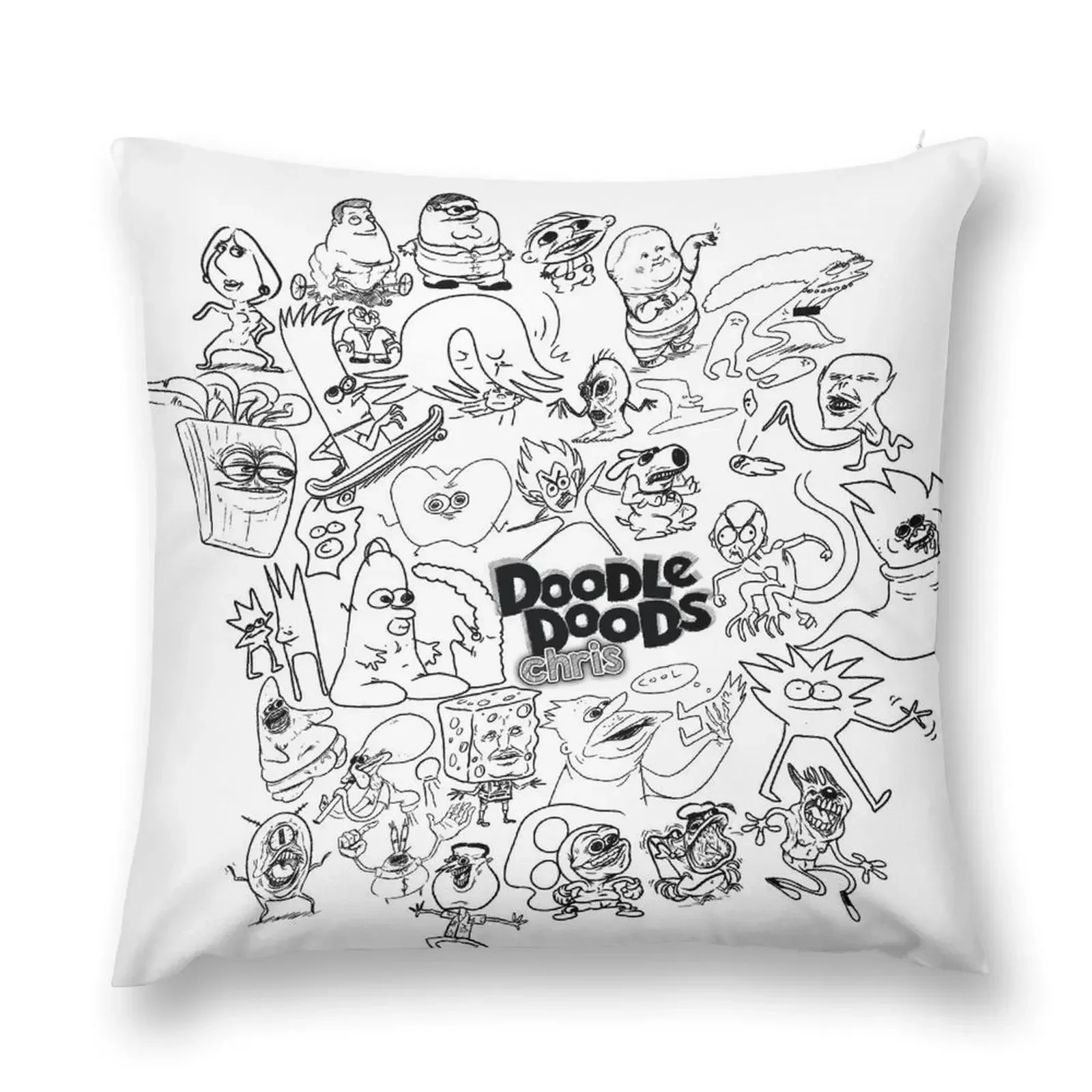 Doodle Doods - Chris Collage Throw Pillow pillow cover luxury Ornamental Pillow