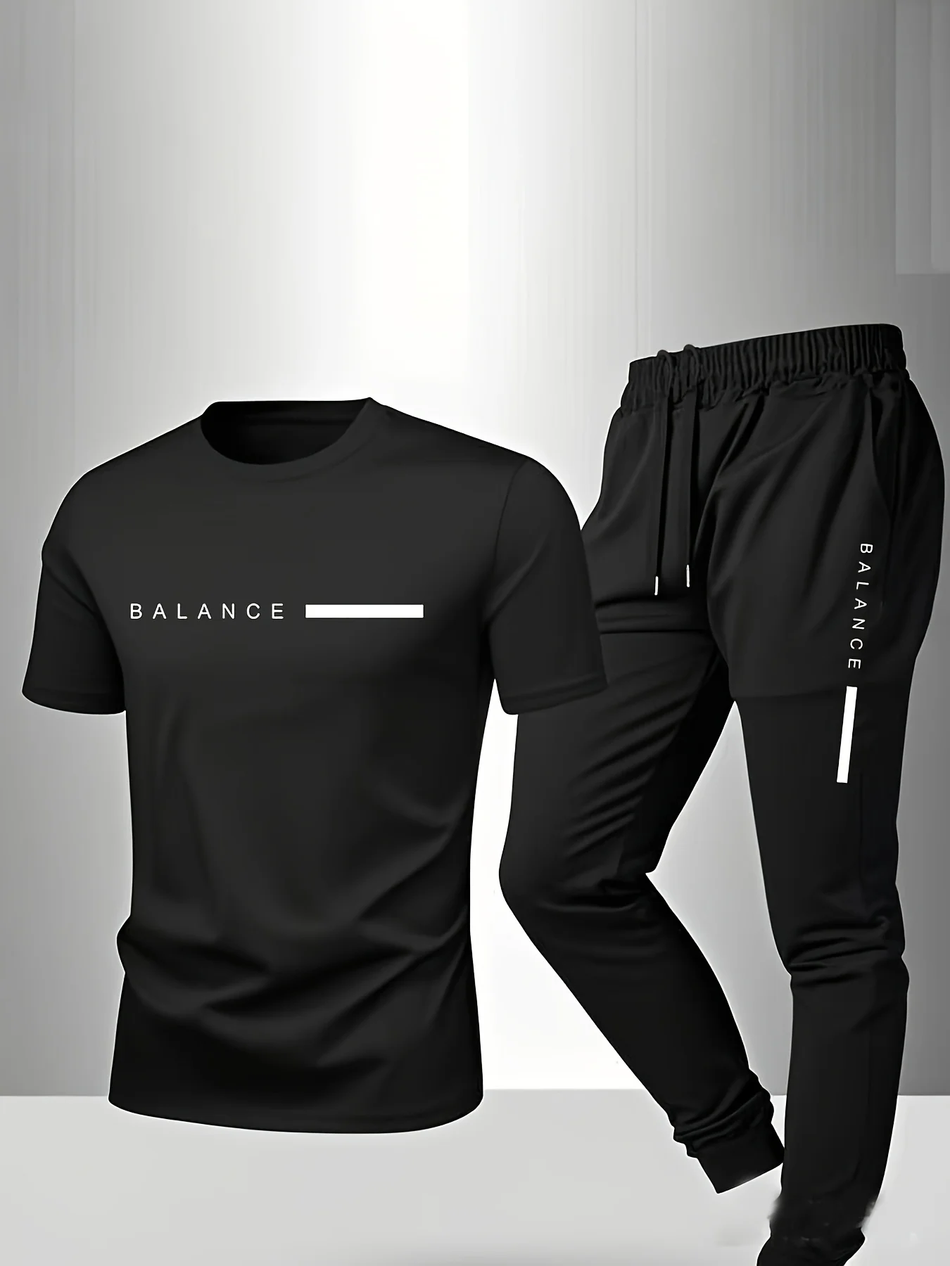 

Мужской спортивный повседневный домашний комплект – стильная футболка с круглым вырезом и принтом, свободные брюки, спортивная одежда