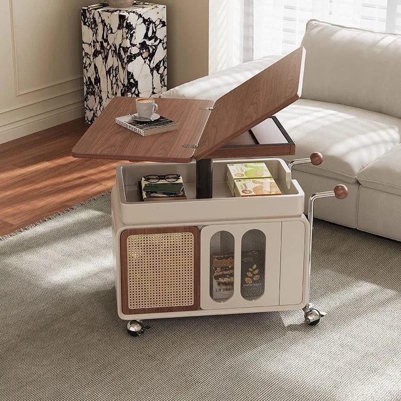 Solid wood coffee table movable lifting folding sofa side few living room home multi-functional trolley