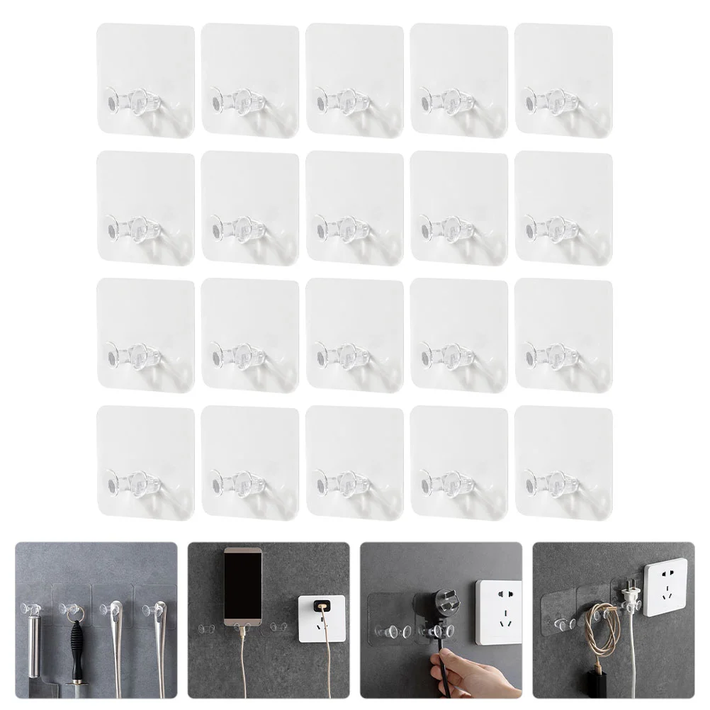 20 Pcs Picture Hanging Hooks Power Plug Adhesive Wall Holder Storage Hangers Transparent Holders Office