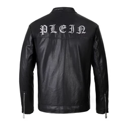 2024 leather jacket men's PU letter embroidered fashionable motorcycle jacket top-level winter luxury new uomo M-XXXL