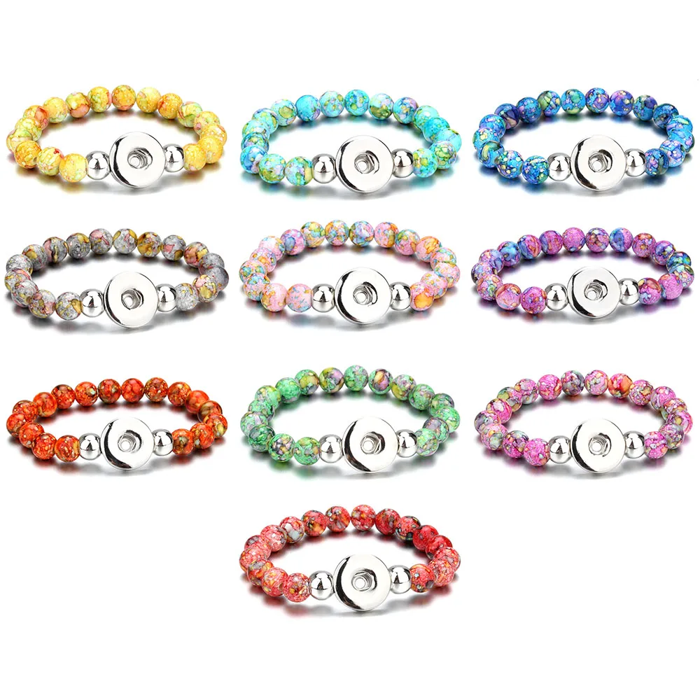 Snap Jewelry Bracelets Colorful Handmade Beaded Bracelets Plastics Beads 18mm Snap Button Bracelet DIY Charm Bracelets