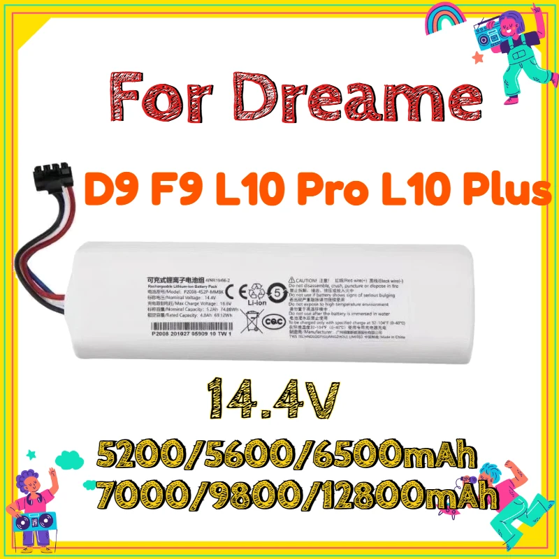 

5200/5600/6500/7000/9800/12800mAh 14.4V Replacement Battery For Dreame D9 F9 L10 Pro L10 Plus Robotic Vacuum Cleaner