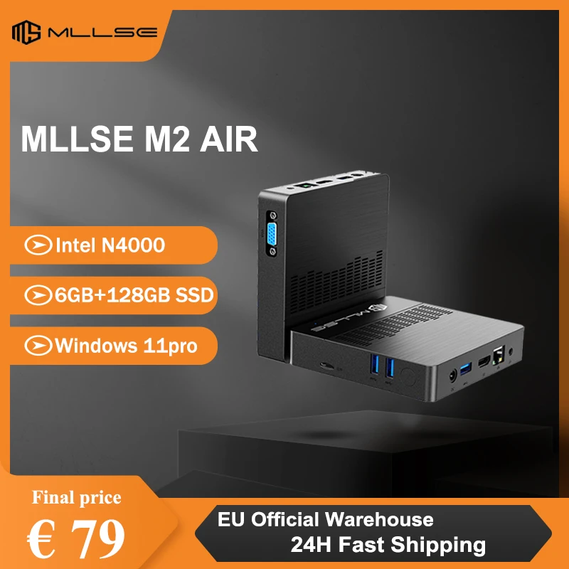 MLLSE-Mini PC M2 Air, Intel®Celeron, Celeron®Ordinateur Windows 11, 6 Go DDR4, 128 Go M.2 SSD, N4000, bande touristique, WIFI, Intel UHD, fouille 600 HDMI