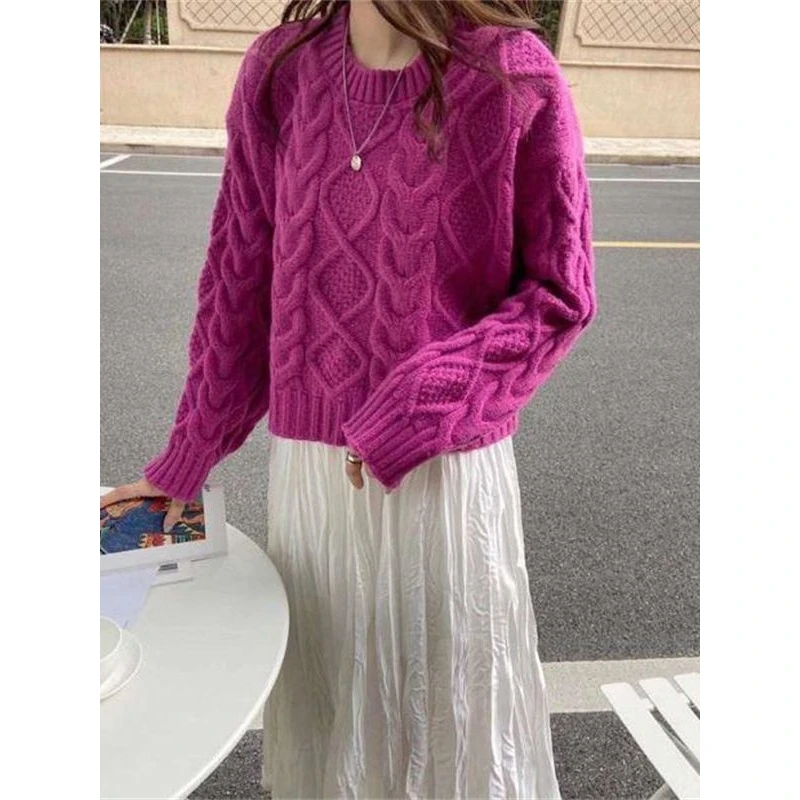 เสื้อไหมพรมถักลายปม ไหมเส้นใหญ่ ใส่เป็นเสื้อตัวใน สไตล์เกาหลี ญี่ปุ่น สำหรับฤดูใบไม้ร่วง ฤดูหนาว แฟชั่นผู้หญิง ทรงกลม คอวี