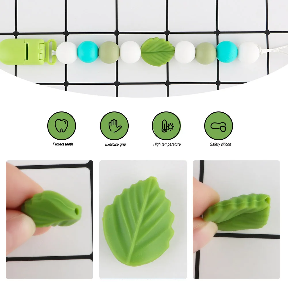 Sunrony 10pcs Mini Leaf Flower Silicone Beads For Jewelry Making Food Grade DIY Pacifier Chain Necklace Accessories
